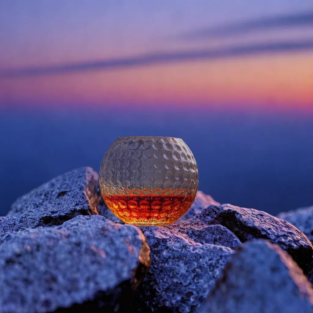 Golf Ball Whiskey Glasses, 10oz Rocks Glass for Rum, Scotch, and Wine, Whiskey Glass Bourbon Gift. Ideal for Cocktails, Old Fashioned Drinks, Gifts for Golfers, Men and Women Who Enjoy Whiskey