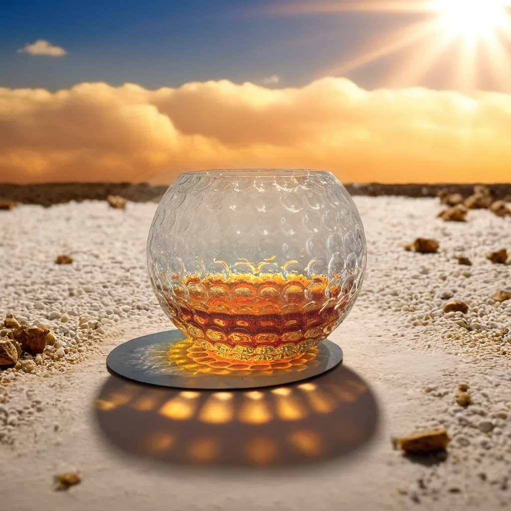 Golf Ball Whiskey Glasses, 10oz Rocks Glass for Rum, Scotch, and Wine, Whiskey Glass Bourbon Gift. Ideal for Cocktails, Old Fashioned Drinks, Gifts for Golfers, Men and Women Who Enjoy Whiskey