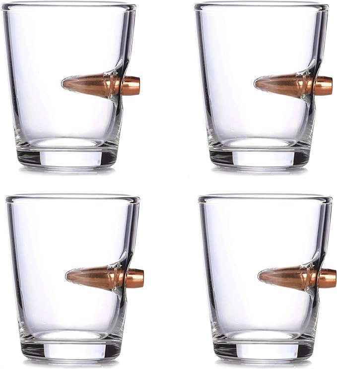 Set of Shot Glasses With Real 308 Bullet Embedded