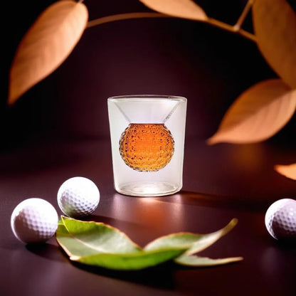 Golf Ball Shot Glass Set Funny Handmade Golf Gifts for Men - 2 oz Double Walled Glasses with 3D Shape Golf Ball Inside for Tequila, Scotch, Whiskey, Bourbon, and Cocktail