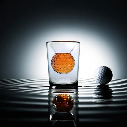 Golf Ball Shot Glass Set Funny Handmade Golf Gifts for Men - 2 oz Double Walled Glasses with 3D Shape Golf Ball Inside for Tequila, Scotch, Whiskey, Bourbon, and Cocktail