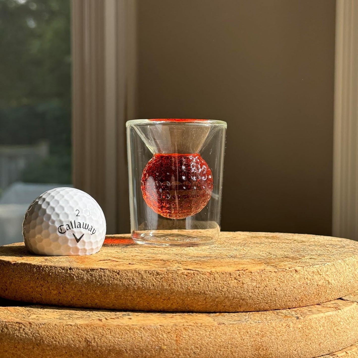 Golf Ball Shot Glass Set Funny Handmade Golf Gifts for Men - 2 oz Double Walled Glasses with 3D Shape Golf Ball Inside for Tequila, Scotch, Whiskey, Bourbon, and Cocktail