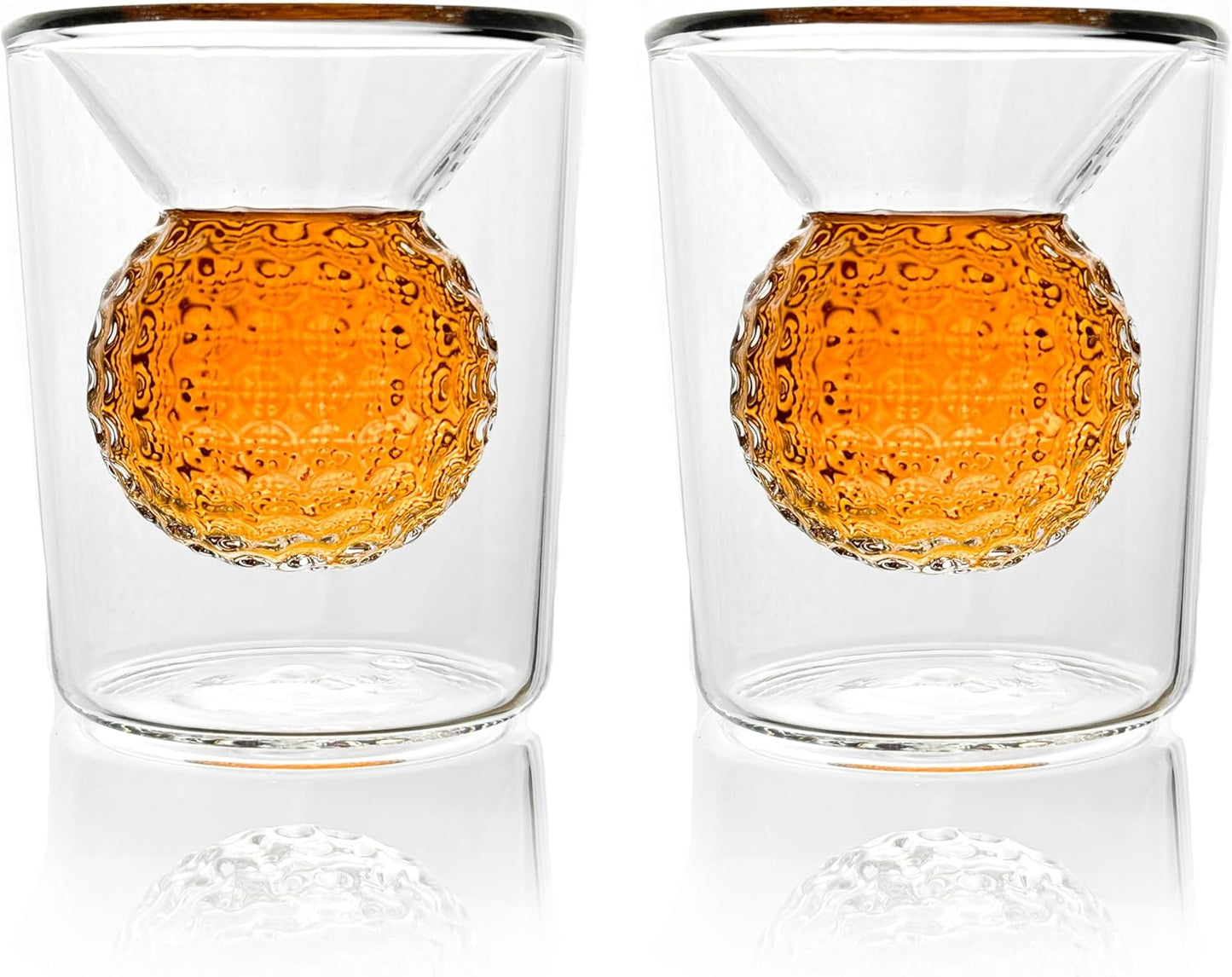 Golf Ball Shot Glass Set Funny Handmade Golf Gifts for Men - 2 oz Double Walled Glasses with 3D Shape Golf Ball Inside for Tequila, Scotch, Whiskey, Bourbon, and Cocktail