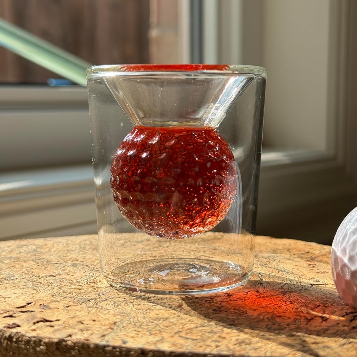 Golf Ball Shot Glass Set Funny Handmade Golf Gifts for Men - 2 oz Double Walled Glasses with 3D Shape Golf Ball Inside for Tequila, Scotch, Whiskey, Bourbon, and Cocktail