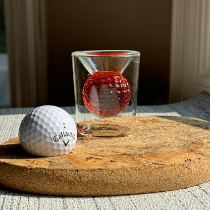 Golf Ball Shot Glass Set Funny Handmade Golf Gifts for Men - 2 oz Double Walled Glasses with 3D Shape Golf Ball Inside for Tequila, Scotch, Whiskey, Bourbon, and Cocktail