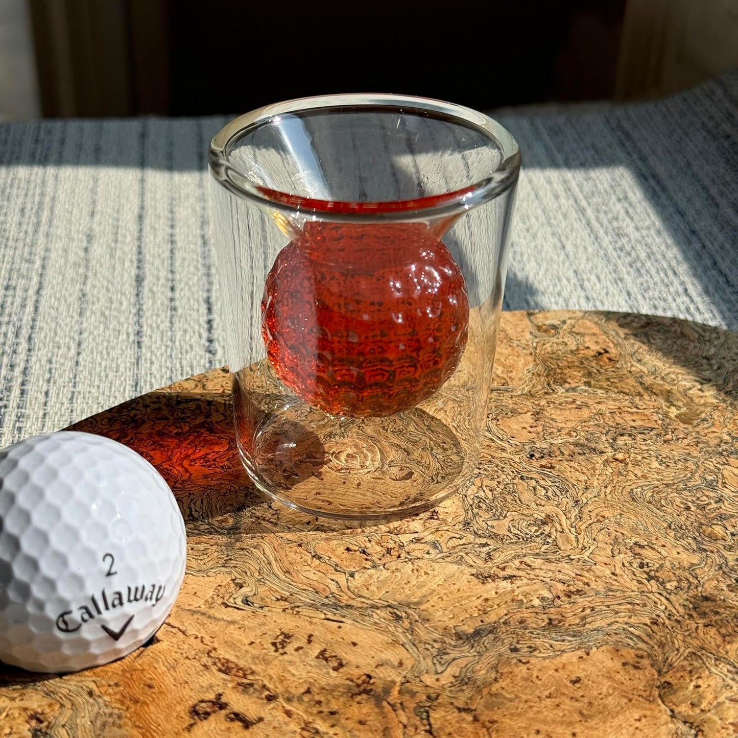 Golf Ball Shot Glass Set Funny Handmade Golf Gifts for Men - 2 oz Double Walled Glasses with 3D Shape Golf Ball Inside for Tequila, Scotch, Whiskey, Bourbon, and Cocktail