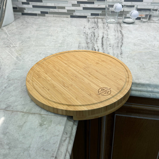 Round Bamboo Wood Corner Countertop Cutting Board with Juice Groove